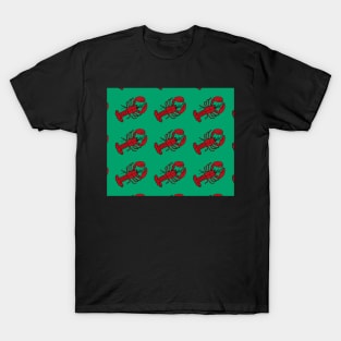 Red Lobsters on Green Background Lobster Sea Life Animal Boat Life T-Shirt